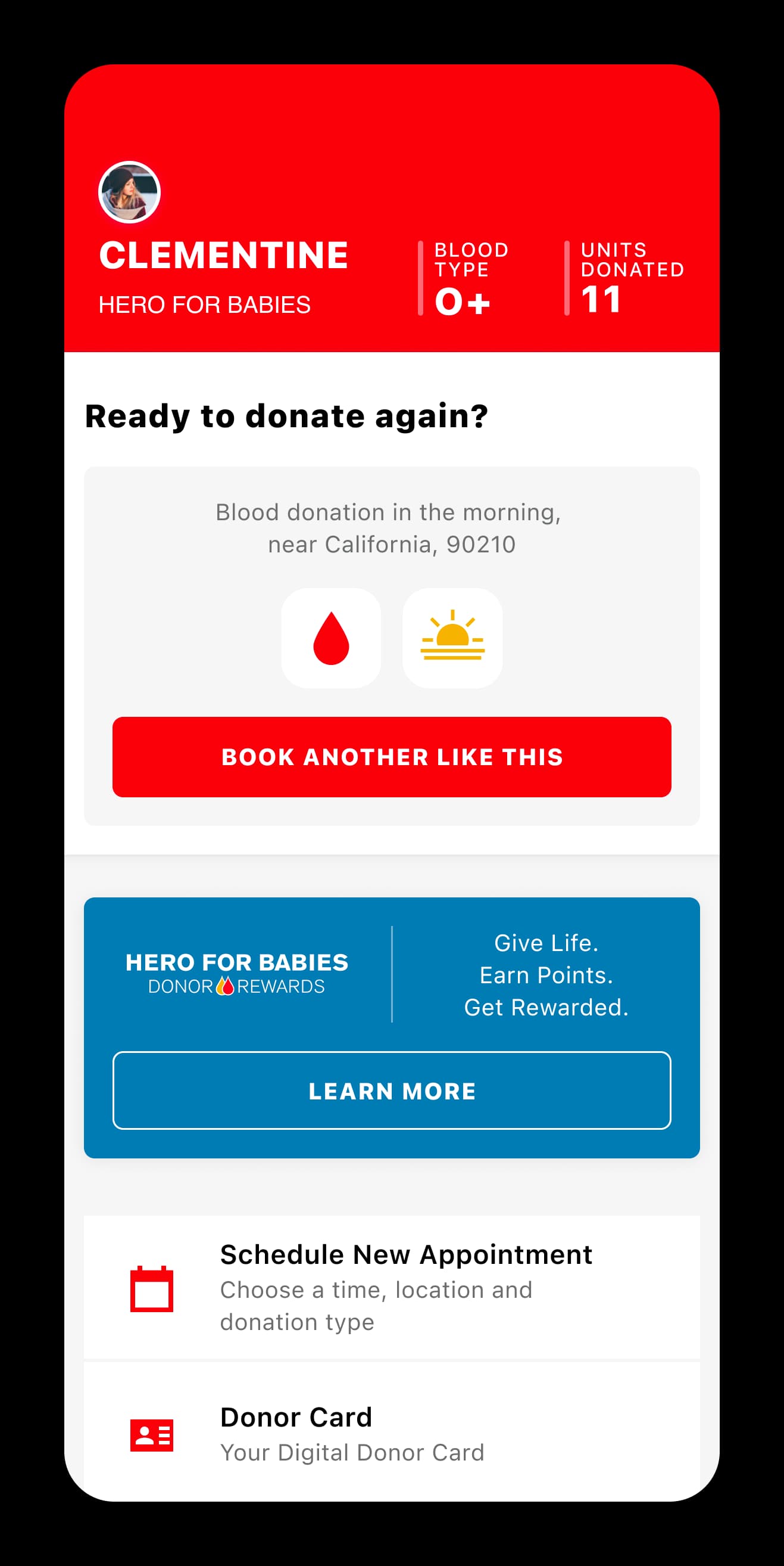 Blood Donation App - Clementine Profile