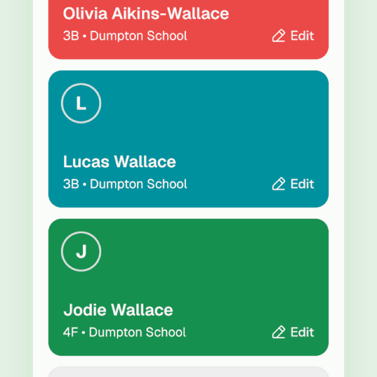 Each child on their own card, ready to be shared with another carer