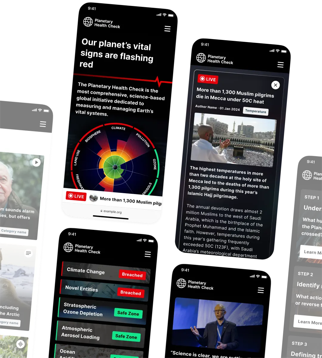 Planetary Health Check mobile app mockup