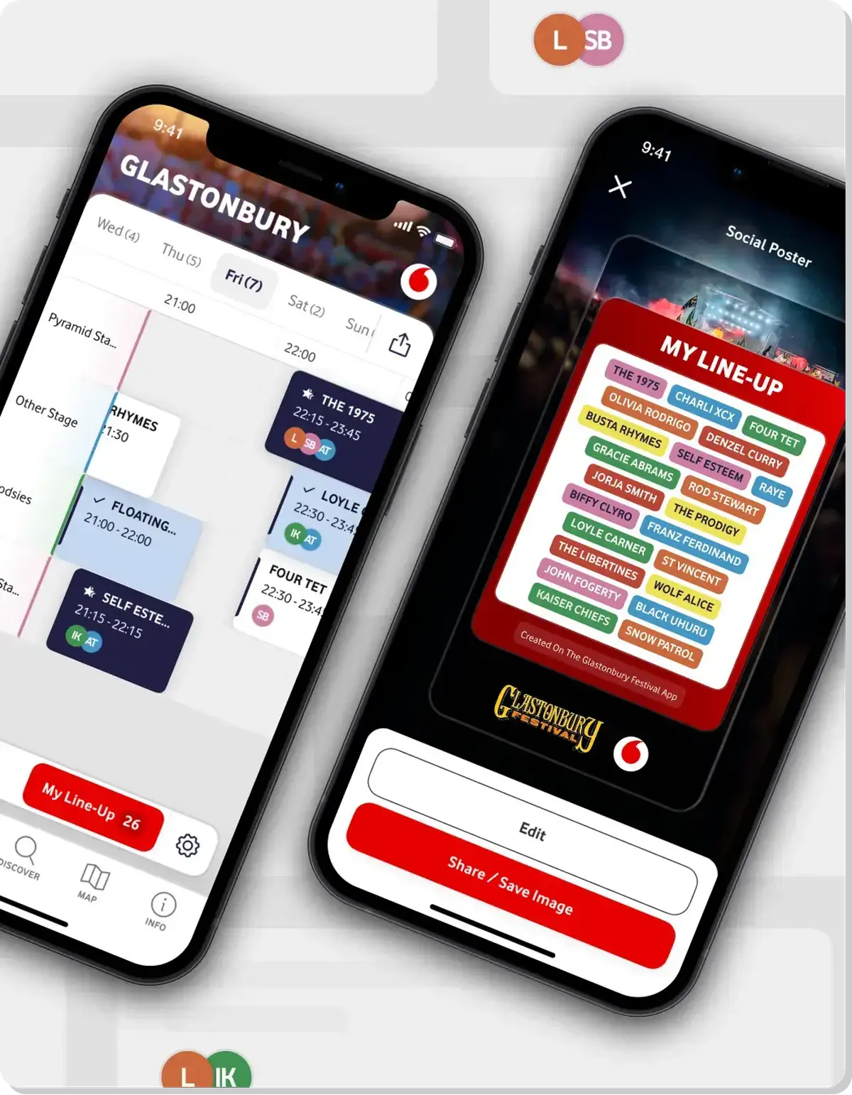 Glastonbury festival mobile app mockup image.