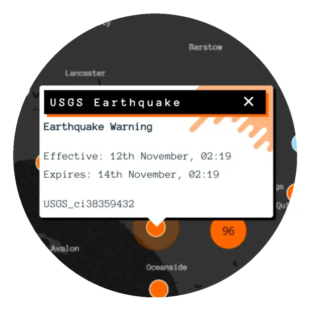 Earthquake warning pop up