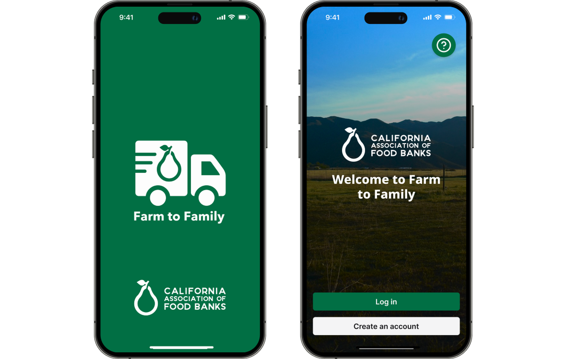 Two phone screens showcasing the CAFB app loading and login pages.