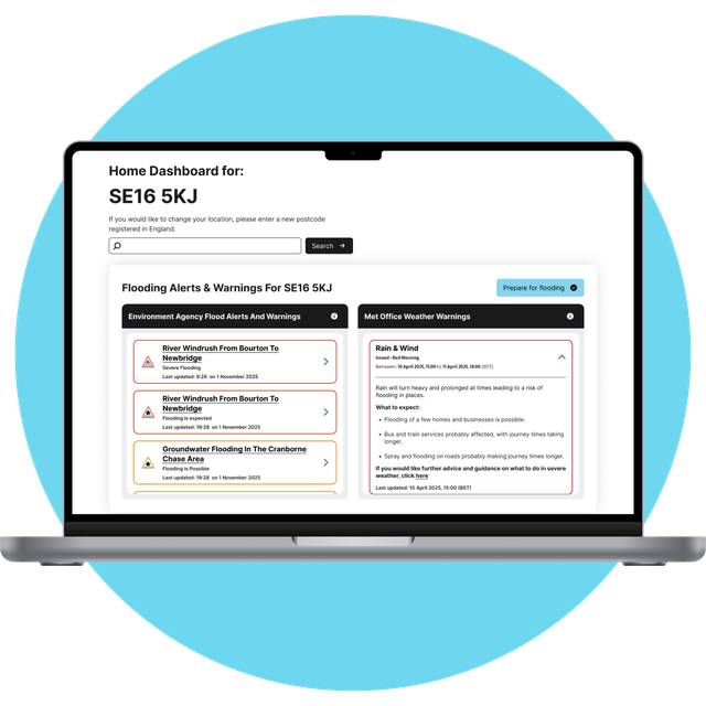 Desktop preview of flood alerts for ESCC