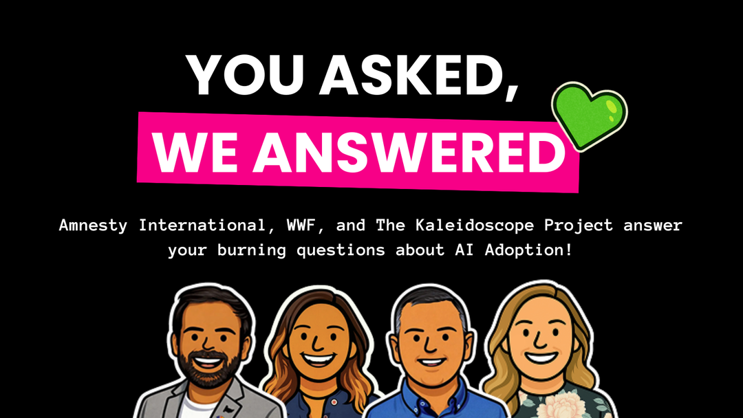 Illustration of our four panelists under the text "You Asked, We Answered" with organization names discussing AI adoption.