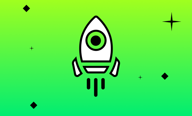 Rocket icon on a green gradient background
