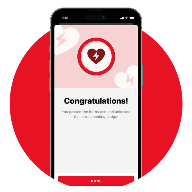 Phone screen displaying the 'Congratulations' screen a user sees after passing a quiz, notifying them they have unlocked the corresponding badge.