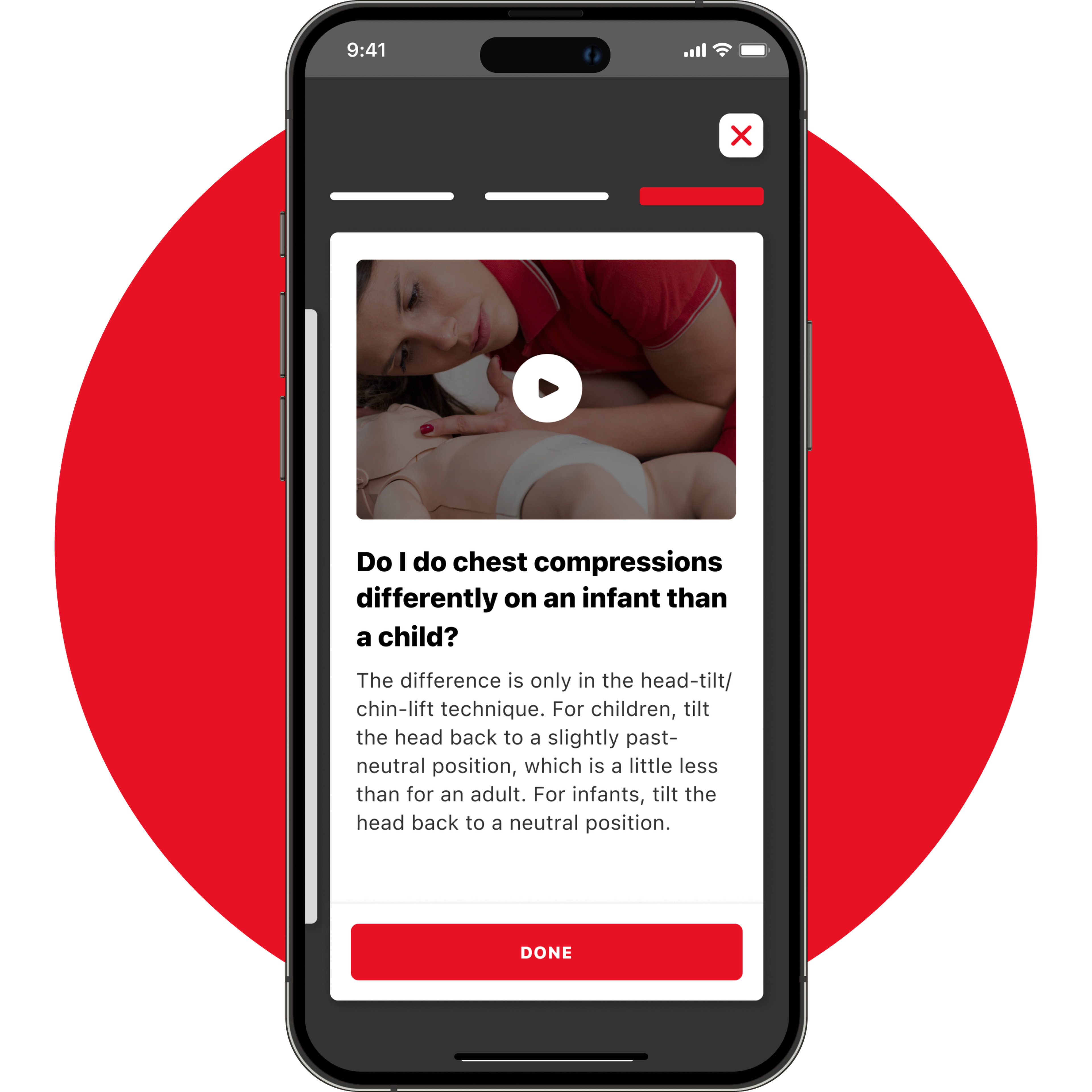 Phone screen with the American Red Cross Child Care app open.