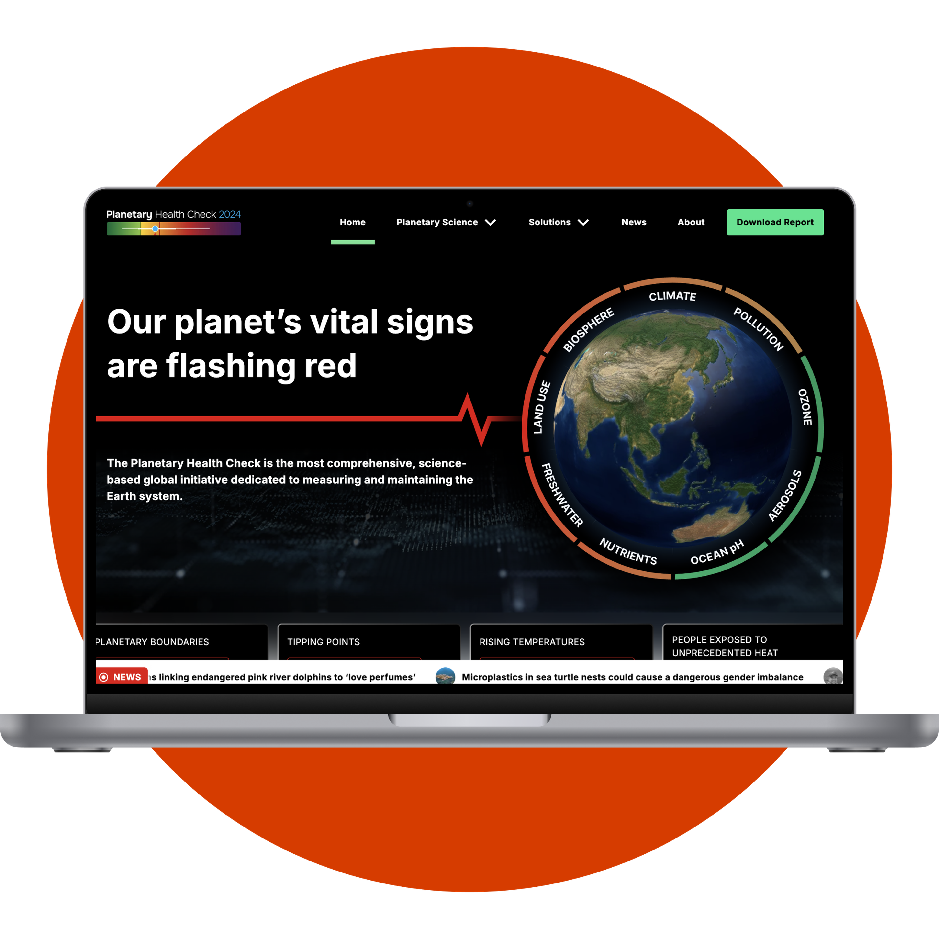 Planetary health check platform on laptop.