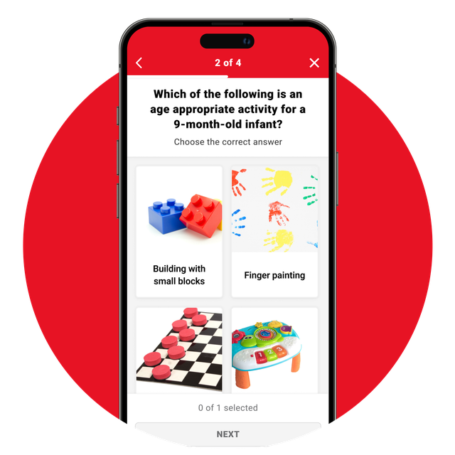 Phone screen showing the Quiz feature in the app.