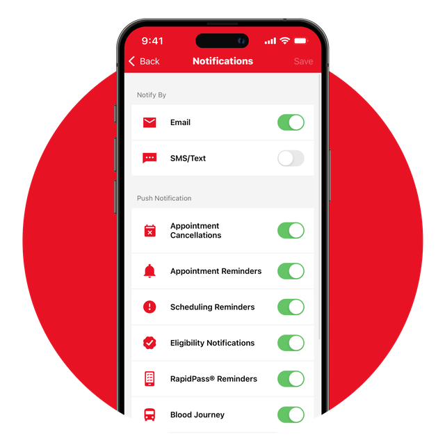 American Red Cross - Blood Donation App - Alerts screen on a mobile device