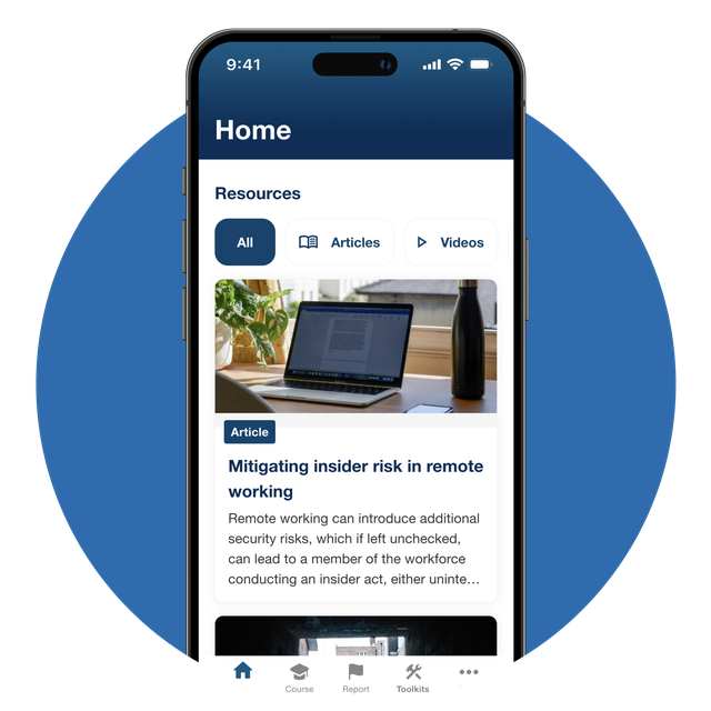 App displaying the Resources page with articles and videos.