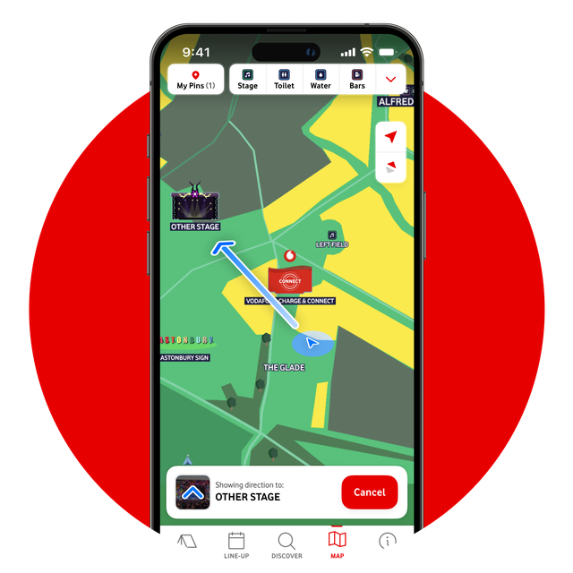 Glastonbury Festival Official App - live interactive map feature