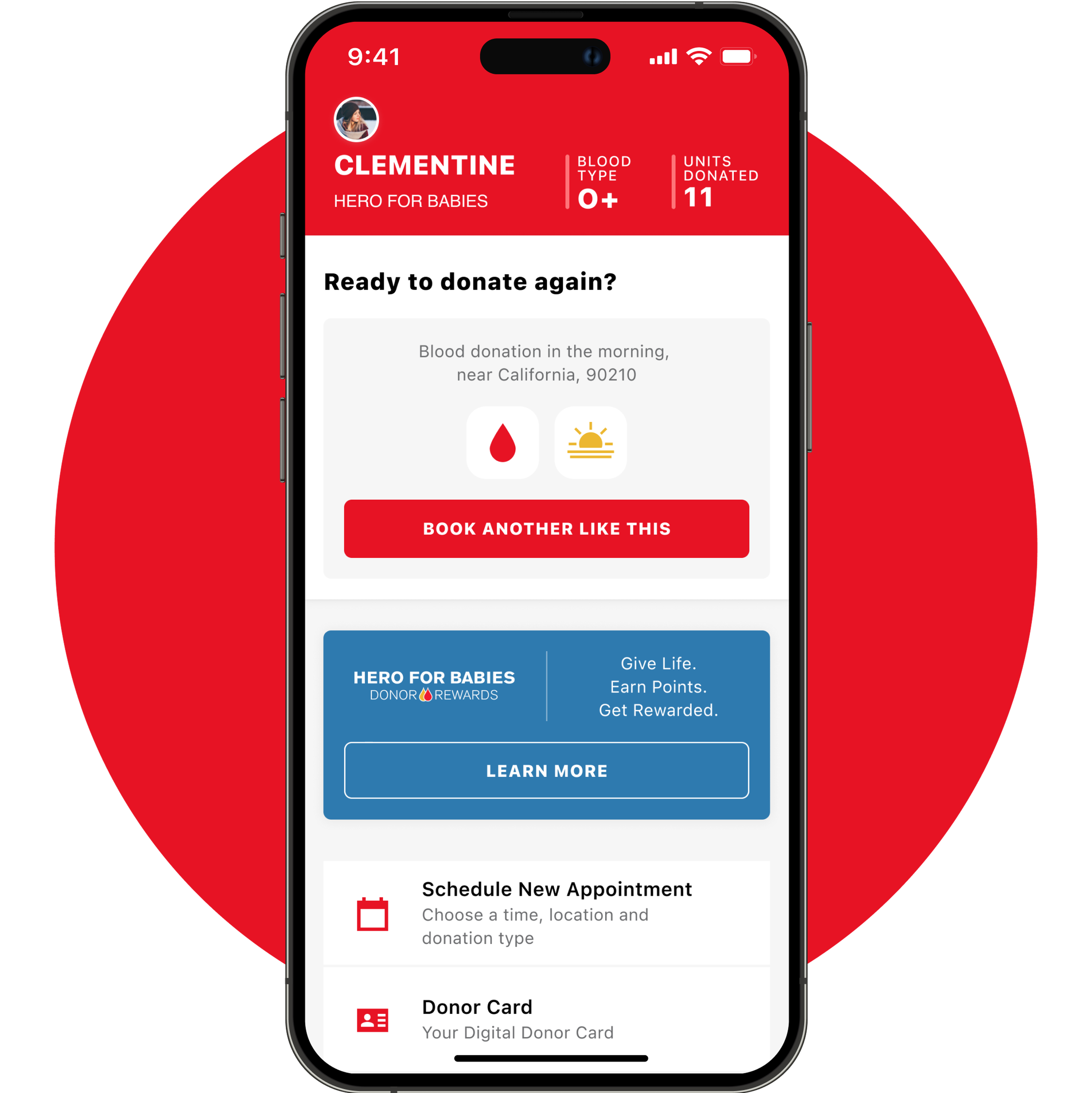 American Red Cross - Blood Donation App - Appointment booking screen on a mobile device