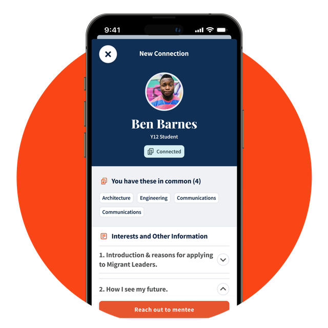 The profile highlights view in the Migrant Leaders app.