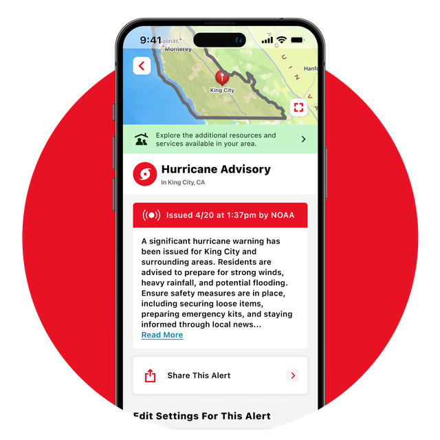 Phone screen displaying the emergency alert details that can be accessed in the app the app.