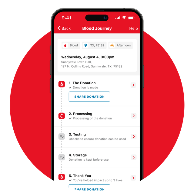 American Red Cross - Blood Donation App - Blook tracking screen on a mobile device
