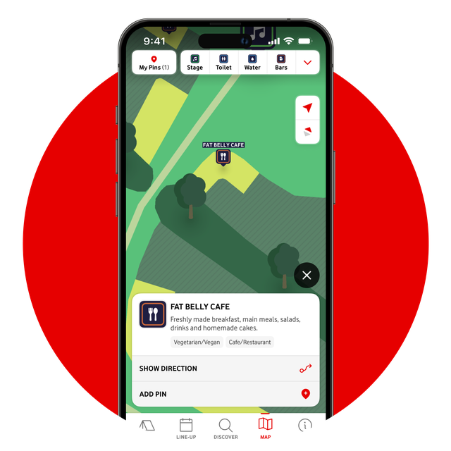 Glastonbury Festival Official App - food finder map view