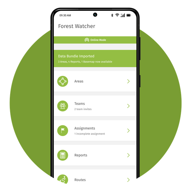App showing the different options for data sets.