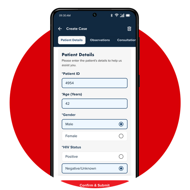 App showing Virtual Doctors Case Creation page.