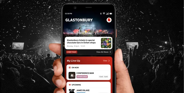 Phone screen showing the Glastonbury app.