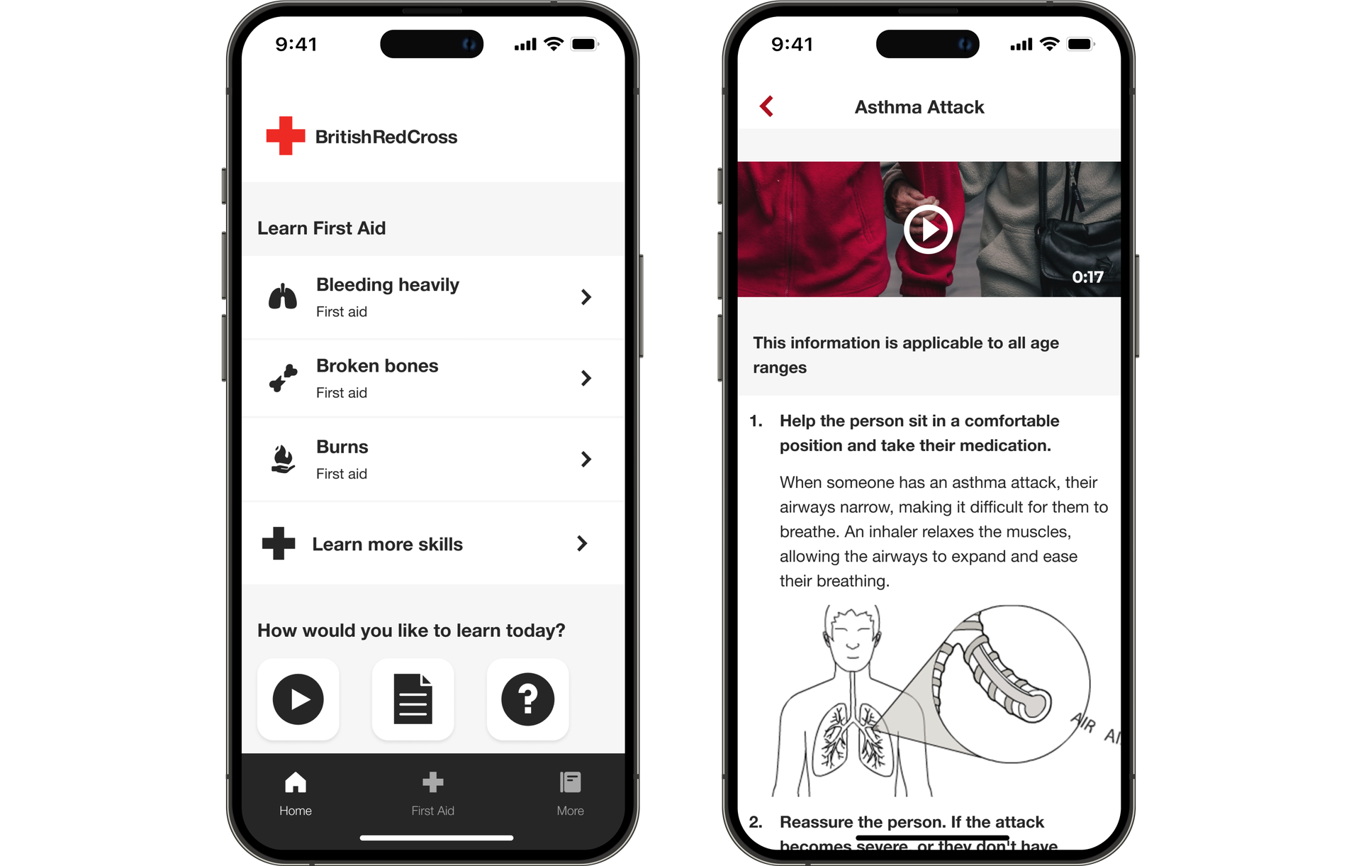 Two phone screens displaying the app.