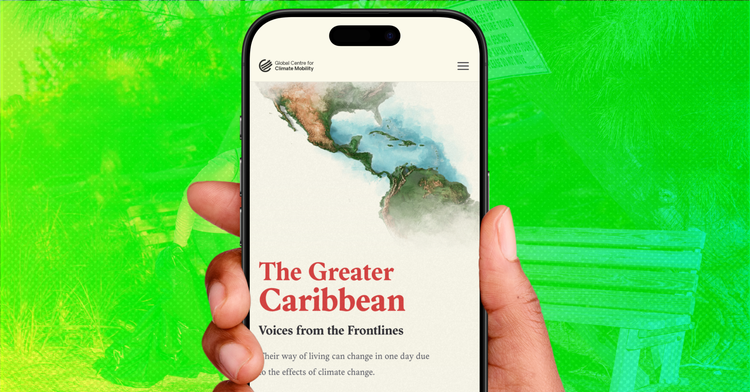 A phone screen with the GCCMI platform. The phone is against a bright green background.