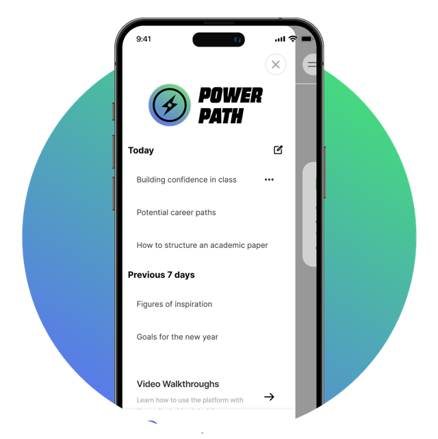 Phone screen showing the goal setting and tracking view in the PowerPath platform.