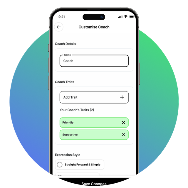 Phone screen showing the ability to customise the coach in the PowerPath platform.