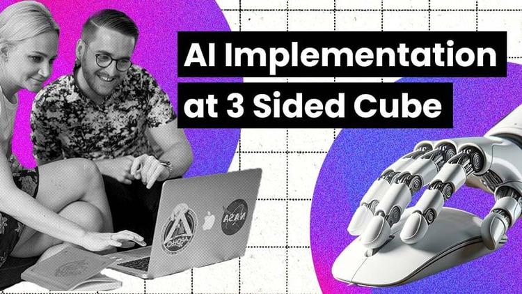 graphic showing the team working and a robotic hand using a mouse