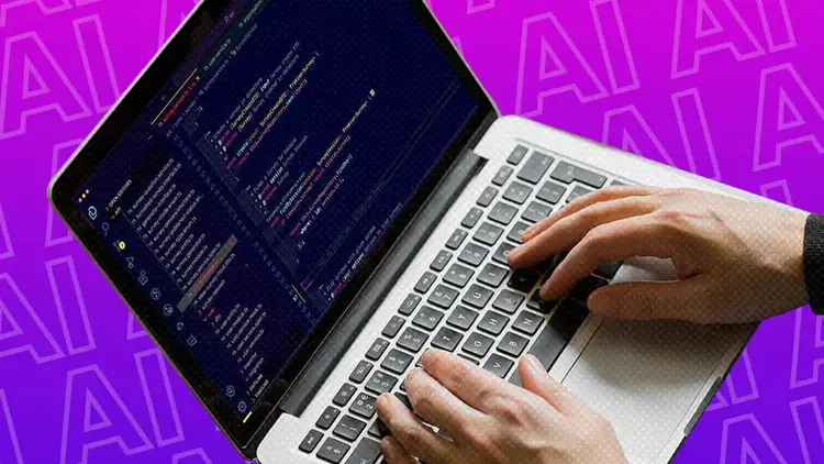 hands working on a laptop creating code