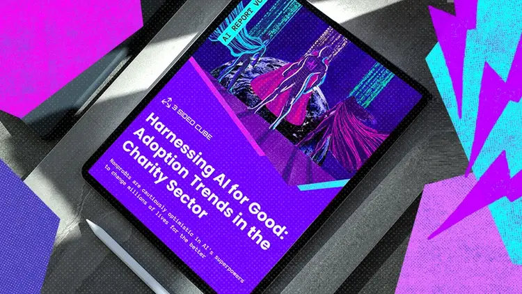 The front page of our brand new AI report is displayed on a tablet.