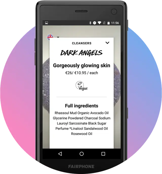 Lush App showing product ingrediants